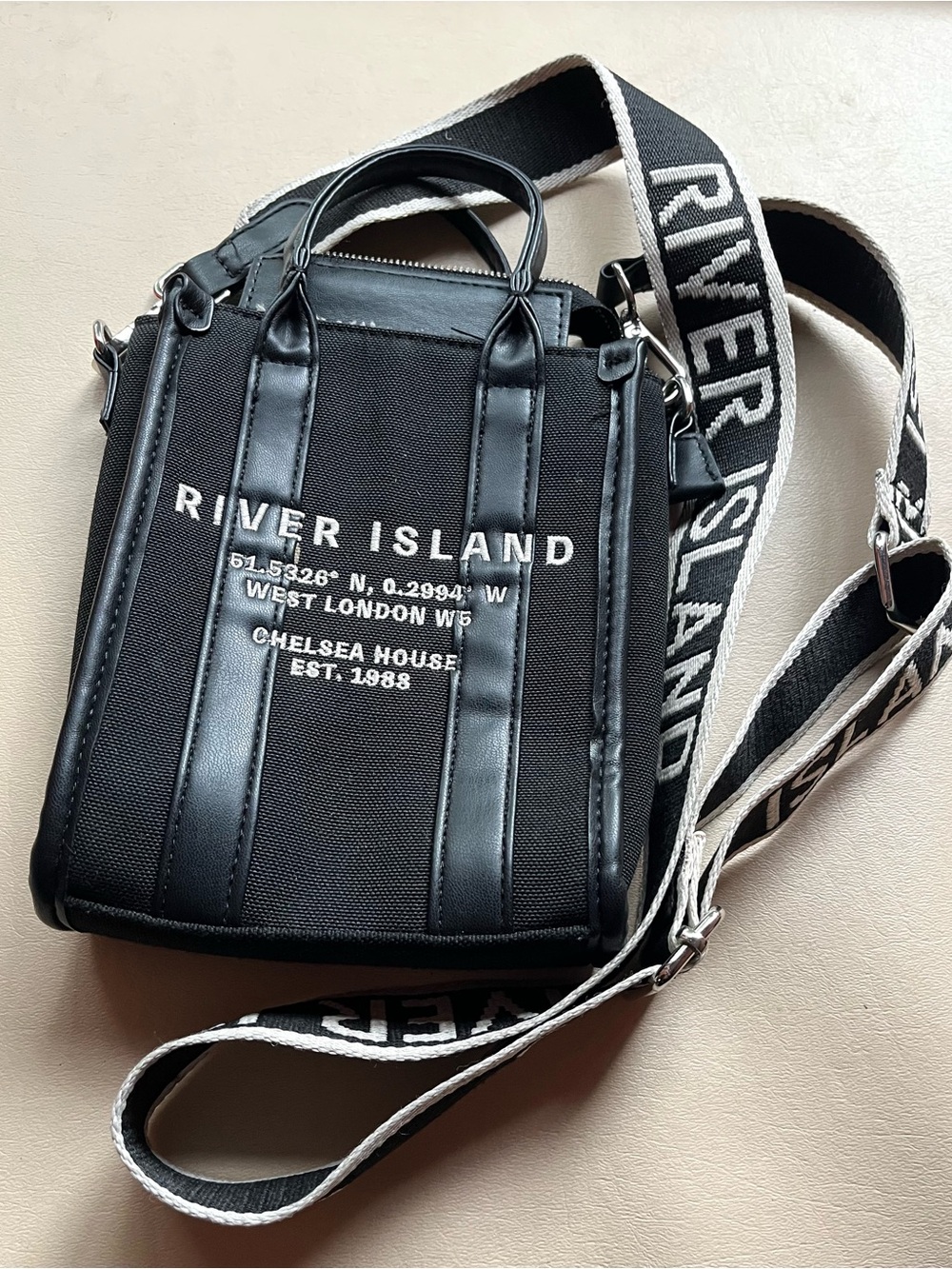 River Island Chelsea House Crossbody Mini Canvas Tote Bag